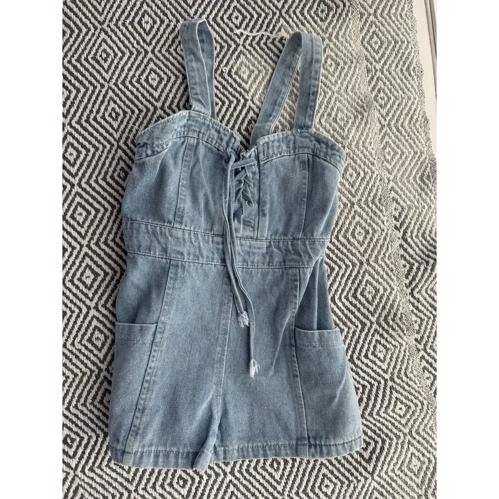 Girls' Light Blue Denim Romper Dress - Kids Jumpsuit